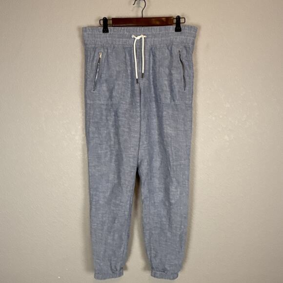 Athleta Womens Cabo Linen Jogger Size 8T Tall Light Blue Chambray Zip Pockets - Picture 2 of 7